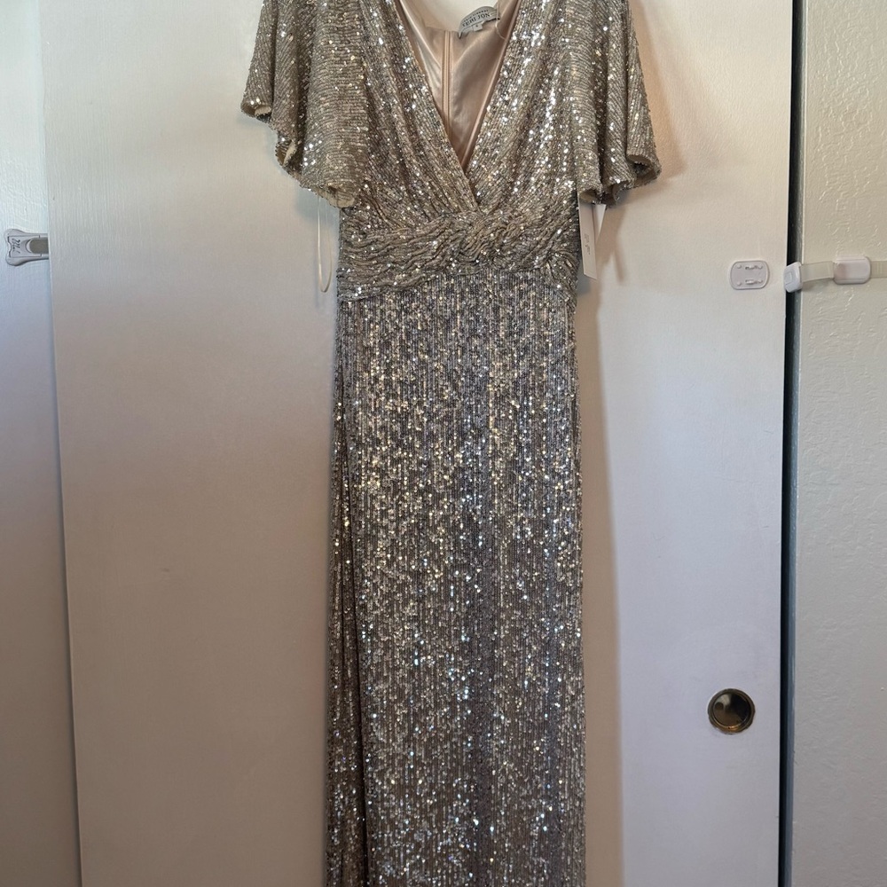 Teri Jon Champagne Satin and Sequin Evening Bodice